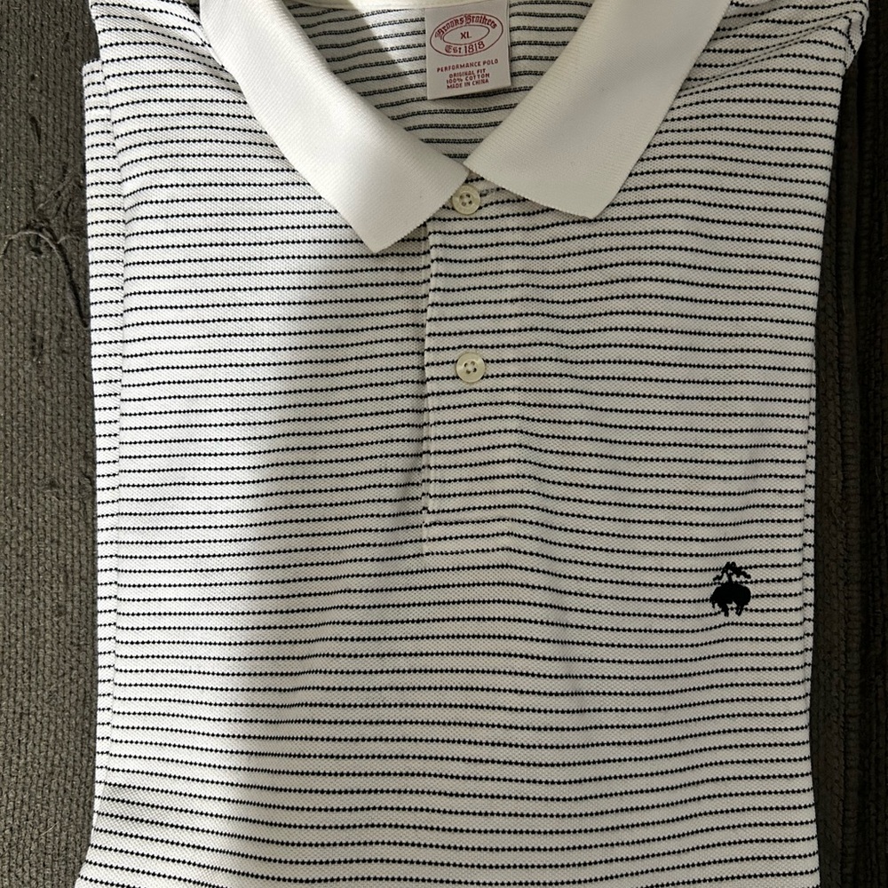 Brooks Brothers White and Black Striped Polo